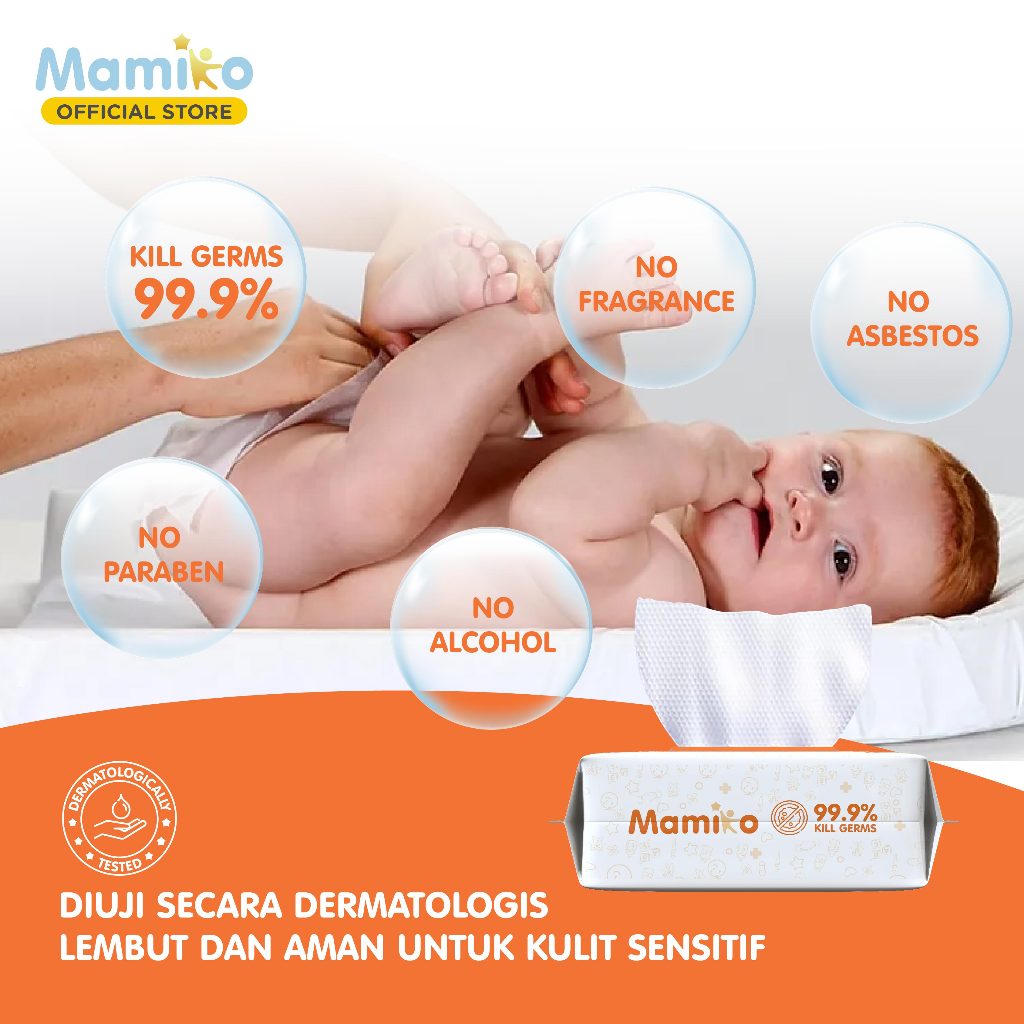 Mamiko Antibacterial Baby Wipes 80 Lembar Tisu Basah Anti Bakteri untuk Kulit Sensitif Foto 4