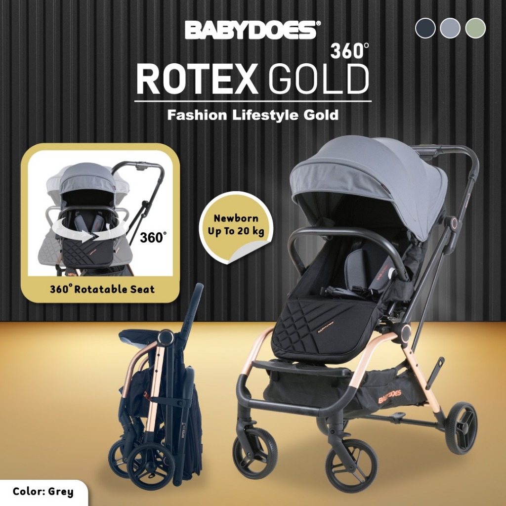 Stroller Bayi Babydoes Rotex Gold 360° Reversible Seat Compact Dilipat Travel Bag Foto 6