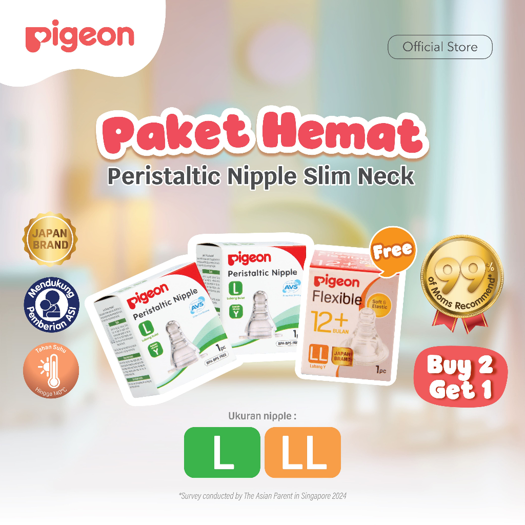 Dot Pigeon Peristaltic S-Type Nipple Slim Neck Size L & LL Anti Kolik