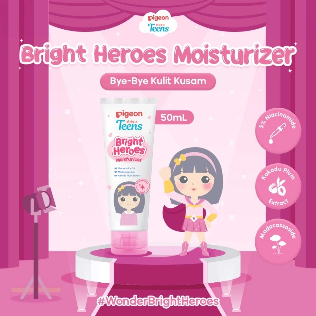 Pigeon Teens Bright Heroes Moisturizer 50ml Pelembab Wajah Remaja Niacinamide 5%