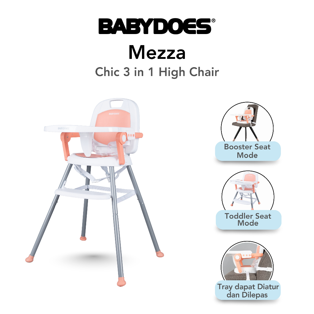 Kursi Makan Bayi Babydoes Mezza High Chair 3 in 1 Dilipat Portable dengan Tray Foto 2