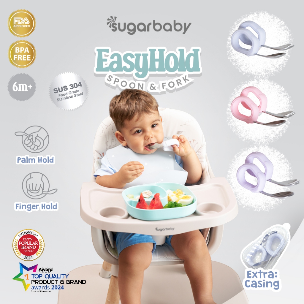 Sendok Garpu Bayi Sugarbaby Easy Hold Training Spoon Fork Stainless Steel 304 Foto 3