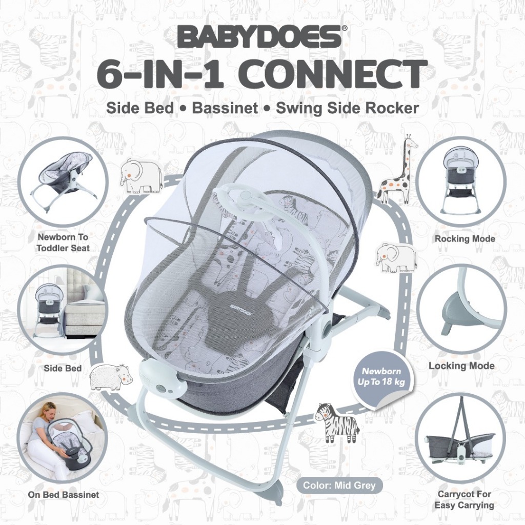 Babydoes 6-in-1 Connect Side Bed Bassinet Swing Rocker Portable Tempat Tidur Bayi Foto 6