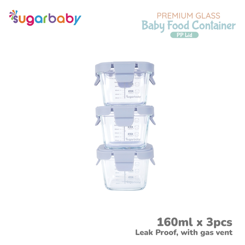 Sugar Baby Premium Glass Jar Baby Food Container 160ml 3 Pcs BPA Free Tutup Foto 5