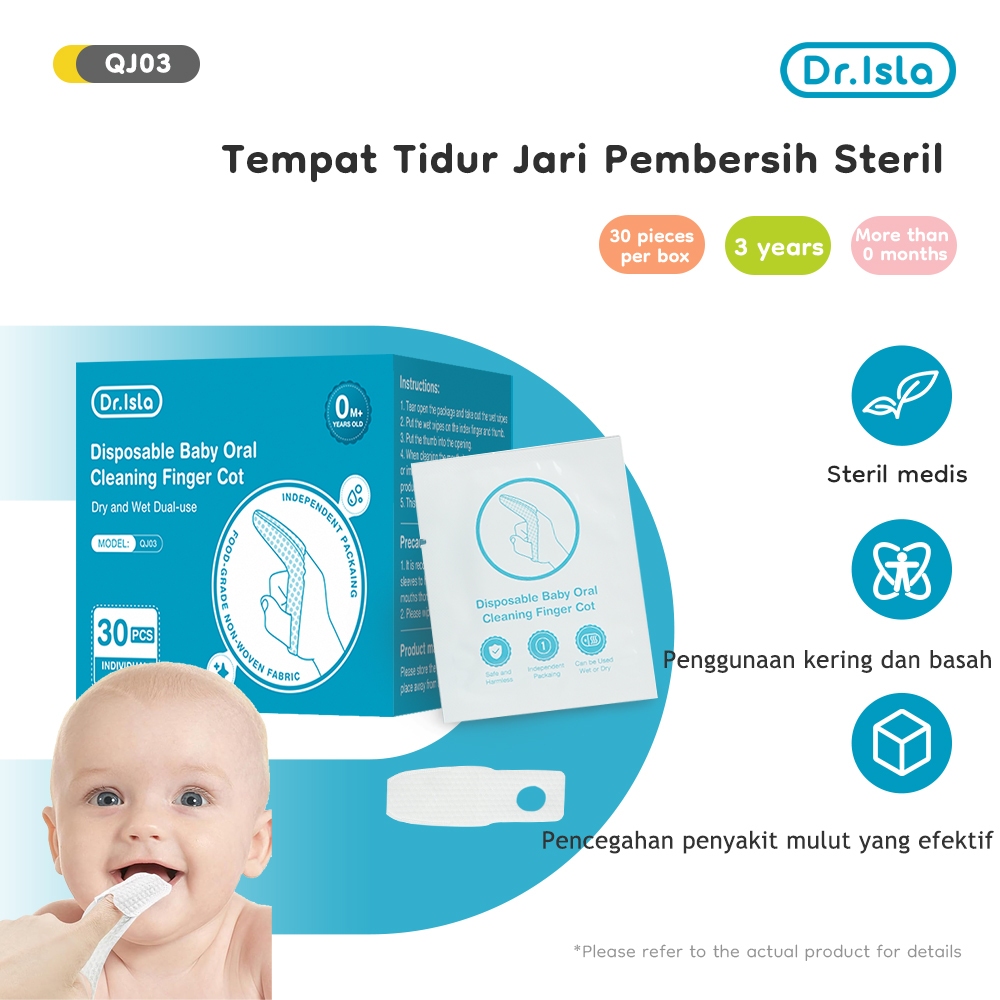 Dr.isla Oral Cleaner Finger Wipes Pembersih Lidah Gigi Mulut Bayi QJ03 30 Lembar