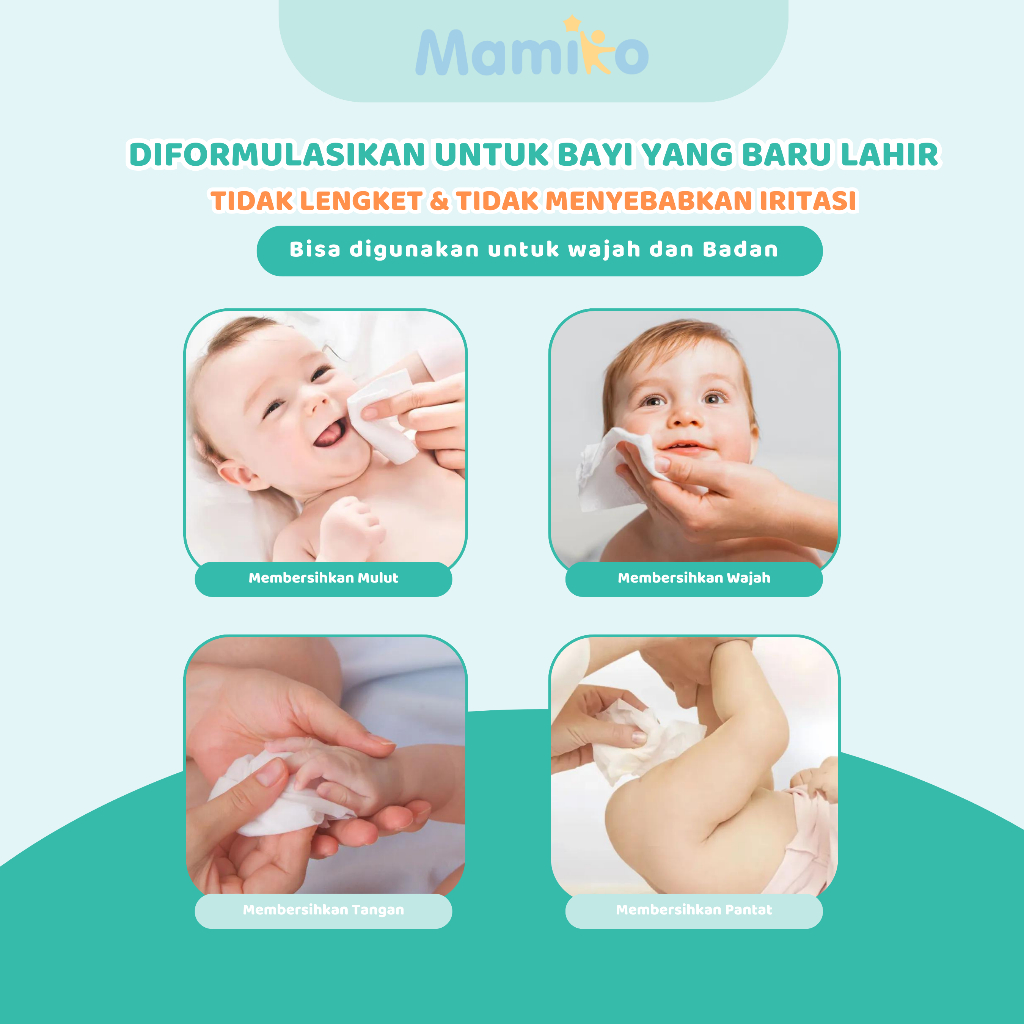 Tisu Basah Bayi Mamiko Pure Water Baby Wipes 80 Lembar Paket Hemat 3 Pack Foto 4