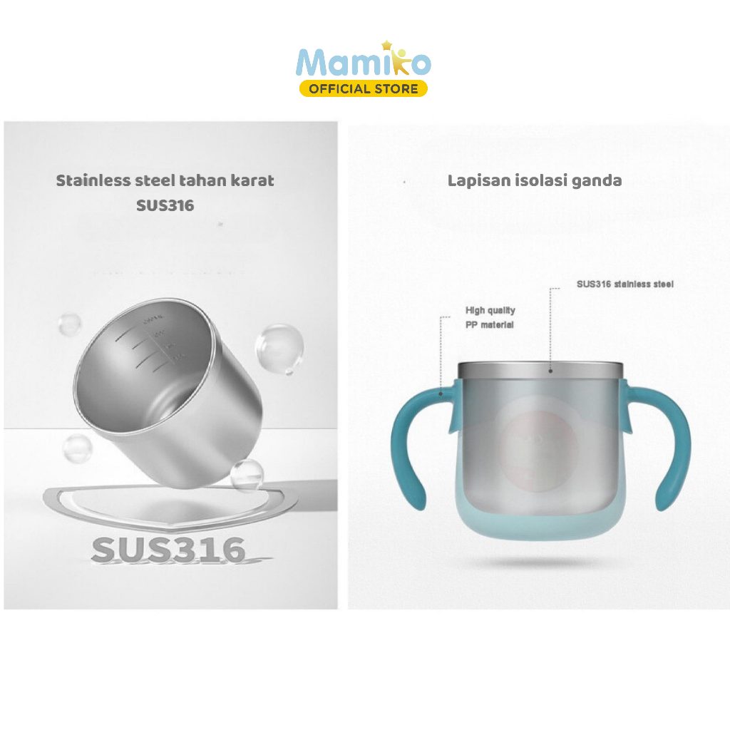 Botol Susu Stainless Steel Mamiko 260ml Triple Transition Cup Food Grade 316 Foto 5