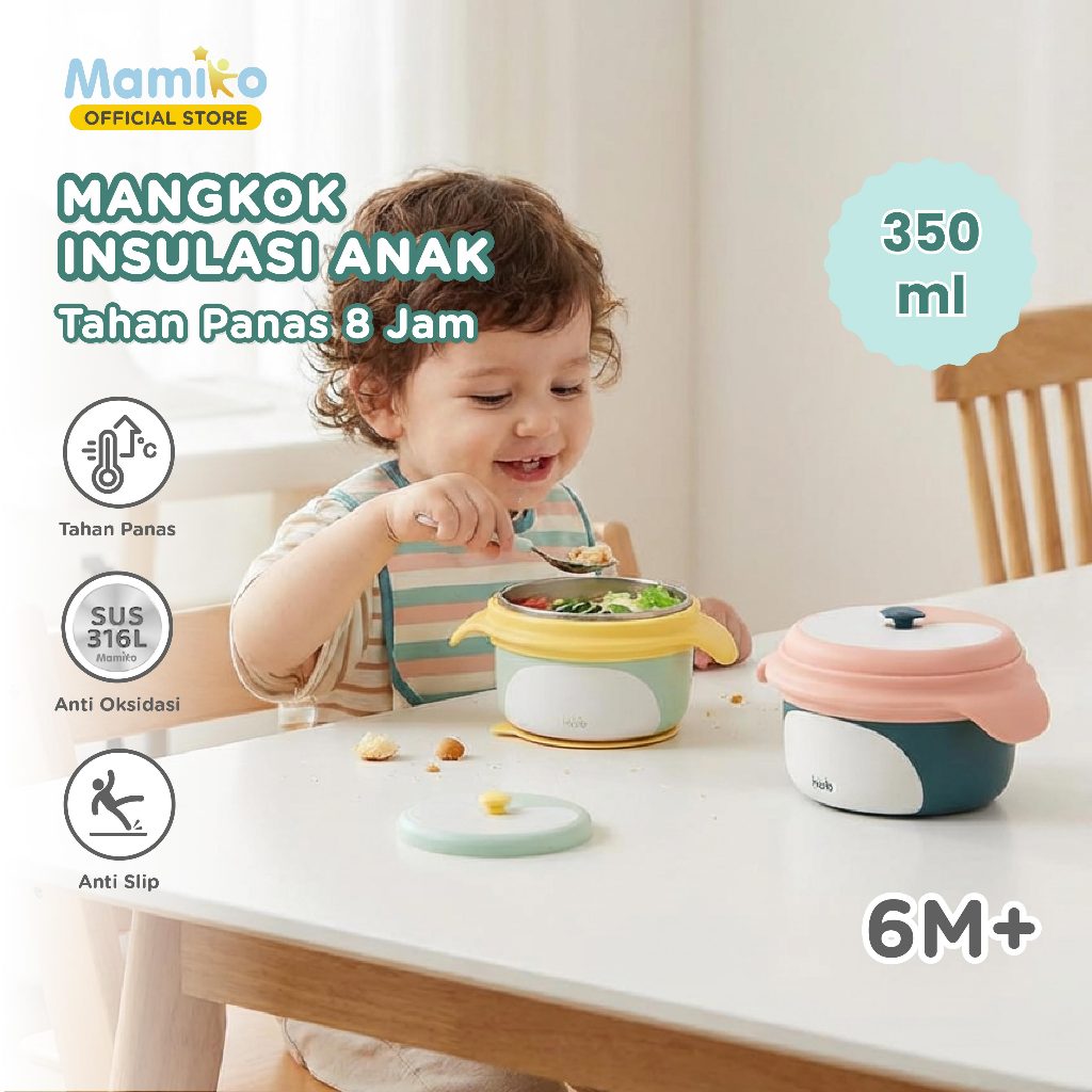Mangkok Stainless Steel Anak KUB Penguin Insulated Bowl 350ml Food Grade 316 Tahan Panas Foto 2