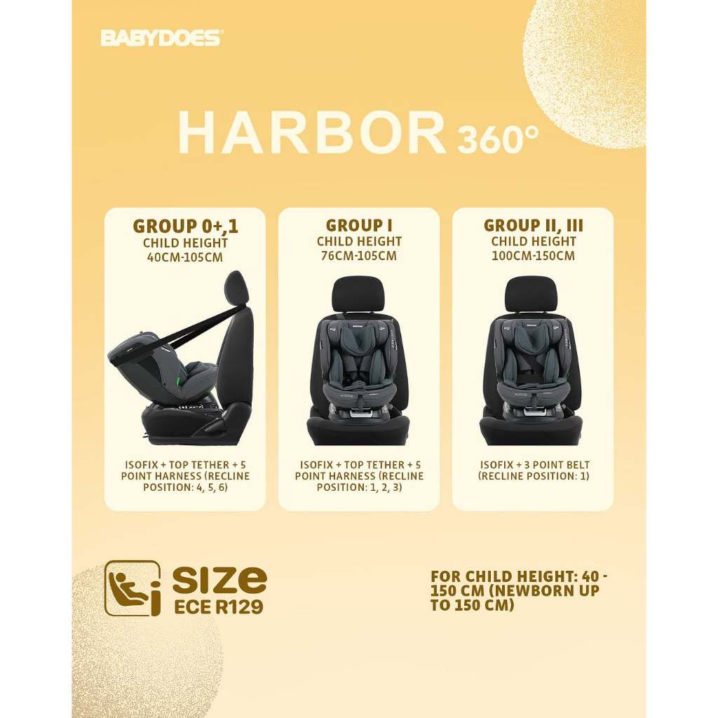 Babydoes Harbor Car Seat 360 Rotating Isofix ECE R129/03 Group 0+ Foto 3