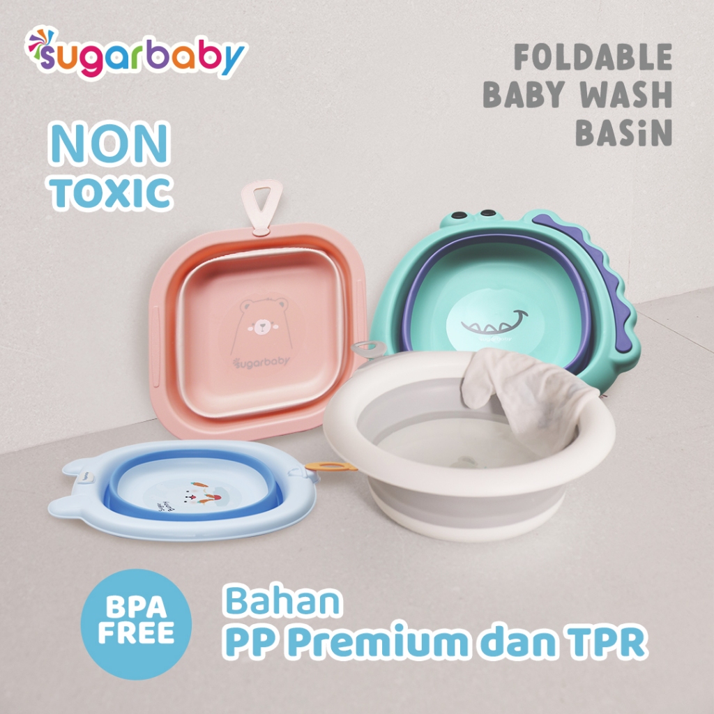 Sugar Baby Foldable Baby Wash Basin Ember Lipat Portable BPA Free Motif Dino Rabbit Foto 3