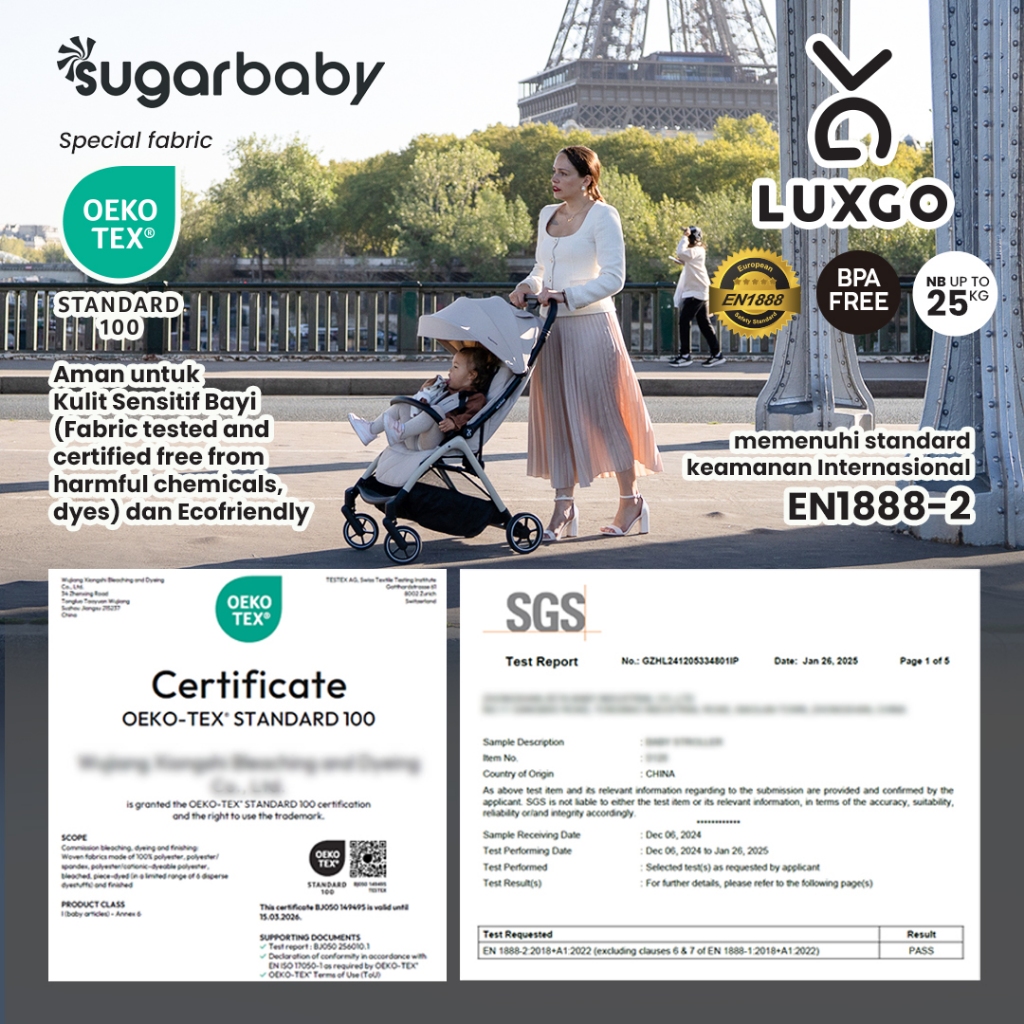 Stroller Bayi Sugarbaby LuxGo Auto Fold Single-Handedly Ringan 7.8kg Cabin Size BPA Free Foto 3