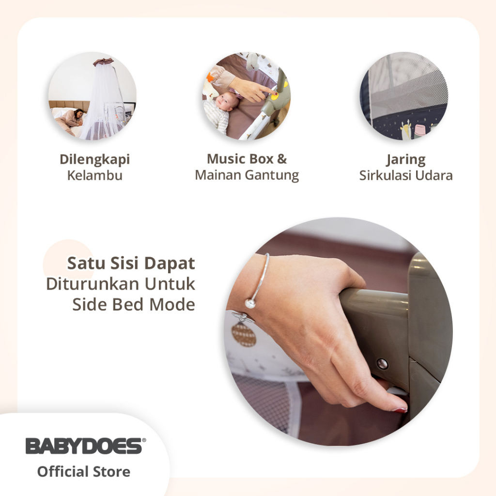 Babydoes Bedford XL Baby Box Portable Multifungsi Side Bed Roda Kelambu Foto 4