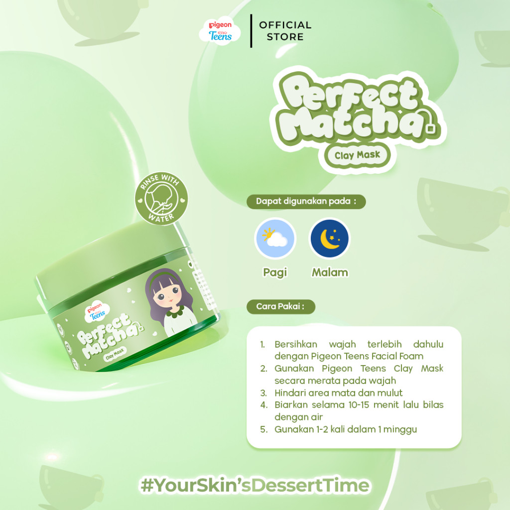 Pigeon Teens Perfect Matcha Clay Mask 60gr Skincare Remaja Anti Jerawat & Kontrol Minyak Foto 3