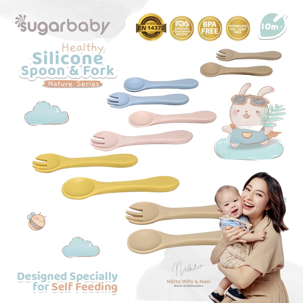Sendok Garpu Bayi Sugarbaby Healthy Silicone Nature Series Food Grade FDA Foto 2