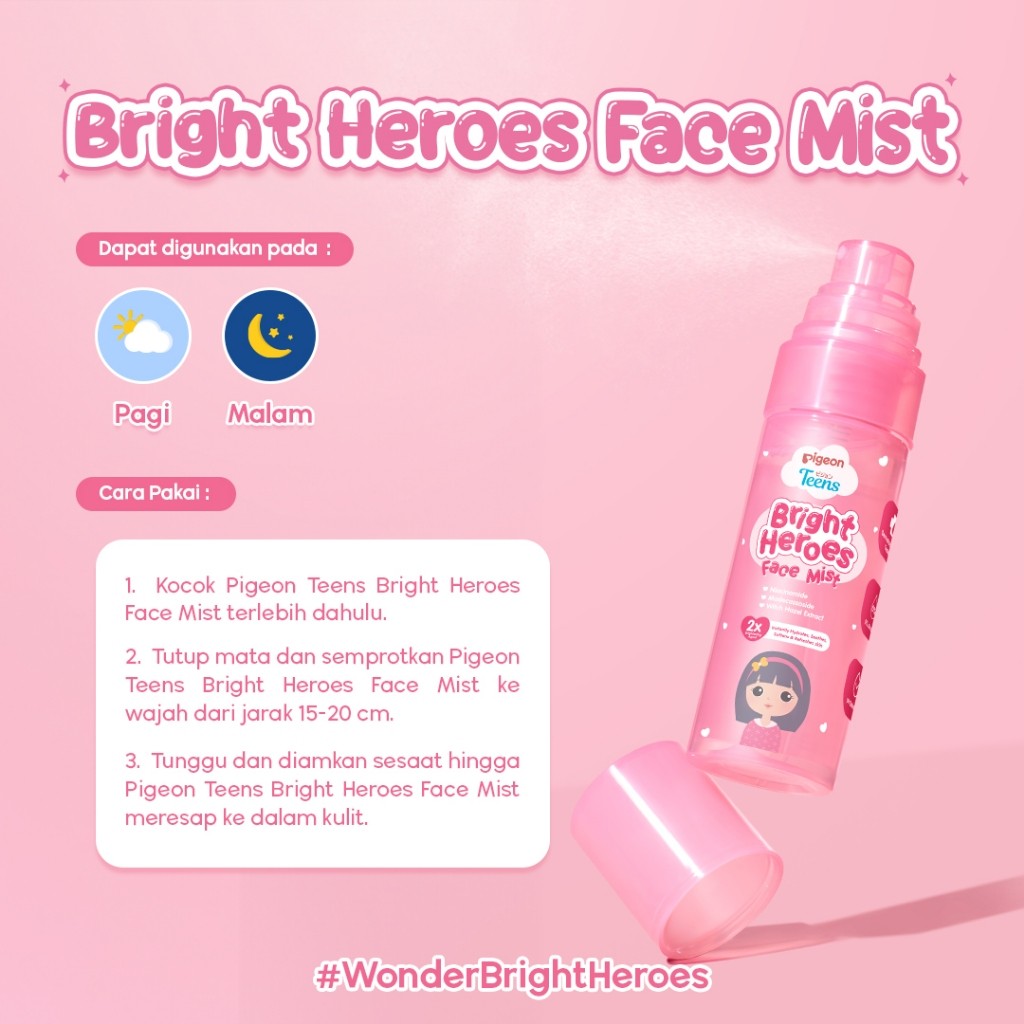 Pigeon Teens Bright Heroes Face Mist 50ml | Skincare Remaja | Niacinamide & Madecassoside Foto 4
