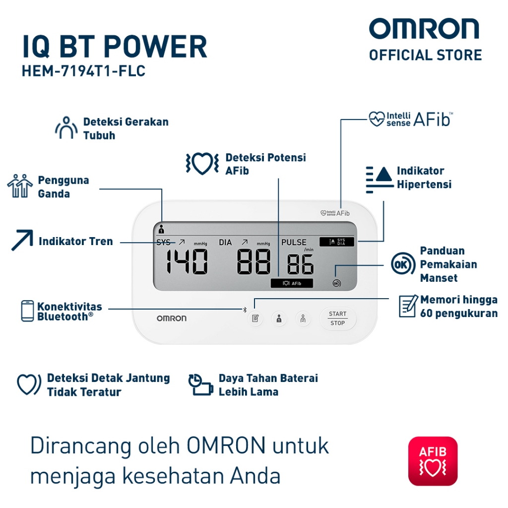 Omron Blood Pressure Monitor HEM-7194T1 IQ BT Power dengan Deteksi AFib Bluetooth Foto 4