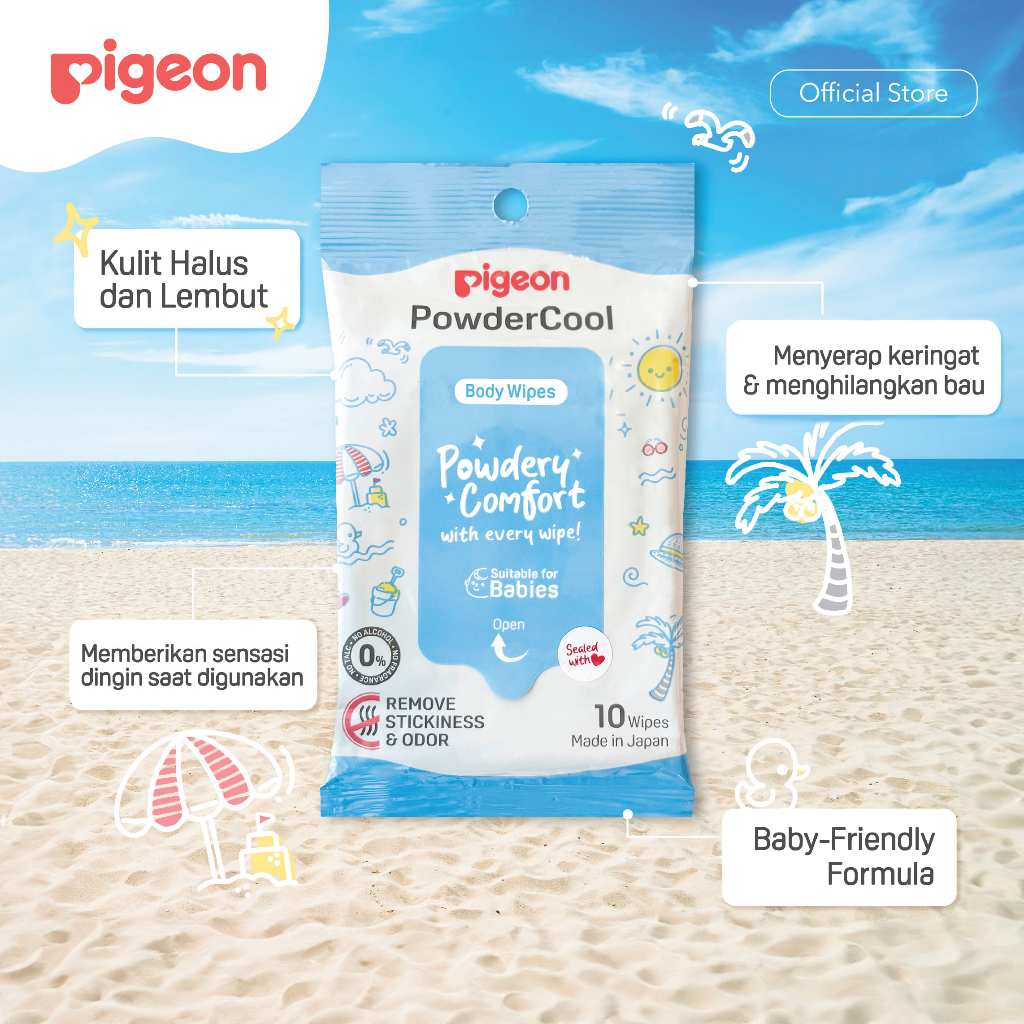 Pigeon Powder Cool Body Wipes Tisu Basah Sejuk Ekstrak Timun 10 Lembar Foto 4