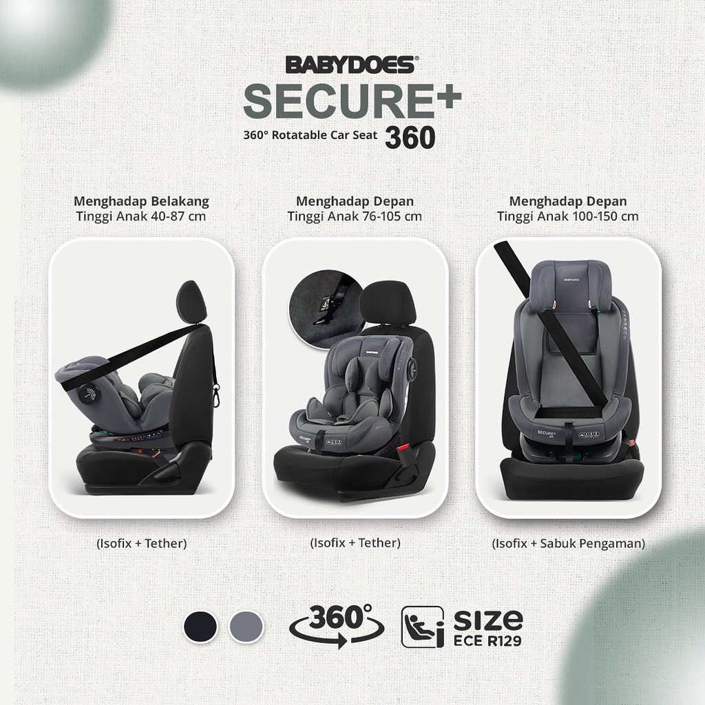 Car Seat Bayi Babydoes Secure+ 360 Isofix Tether Sistem Perlindungan Samping Foto 4