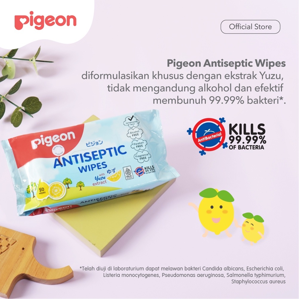 Pigeon Antiseptic Wipes Yuzu 50 Lembar Tisu Basah Antibakteri untuk Bayi Foto 4
