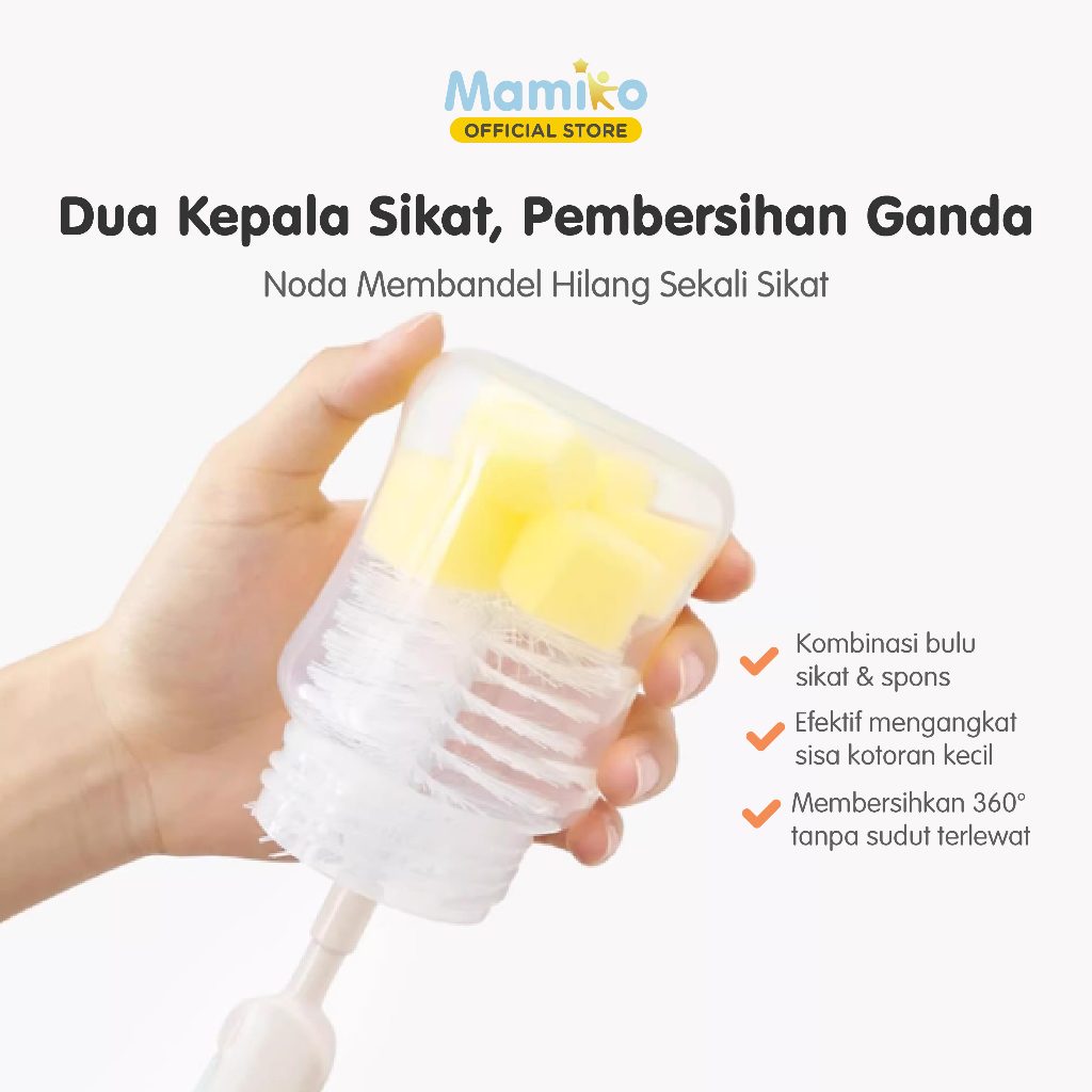 Set Sikat Botol Bayi Mamiko 6in1 Multifungsi Sponge Putih Silikon Biru Pink Foto 4
