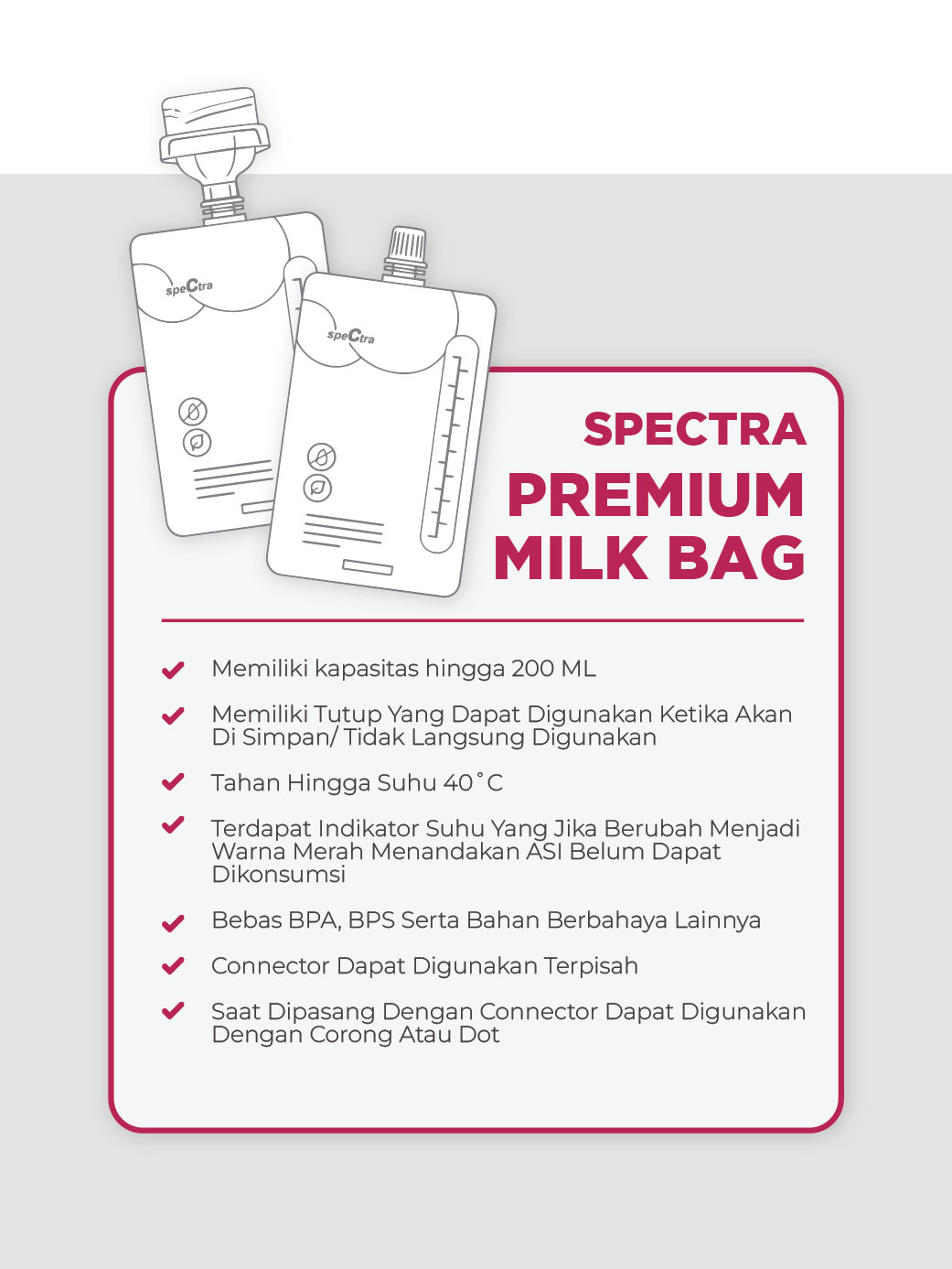 Kantong ASI Spectra Premium dengan Connector 10 Pcs untuk Pompa ASI Elektrik Foto 7