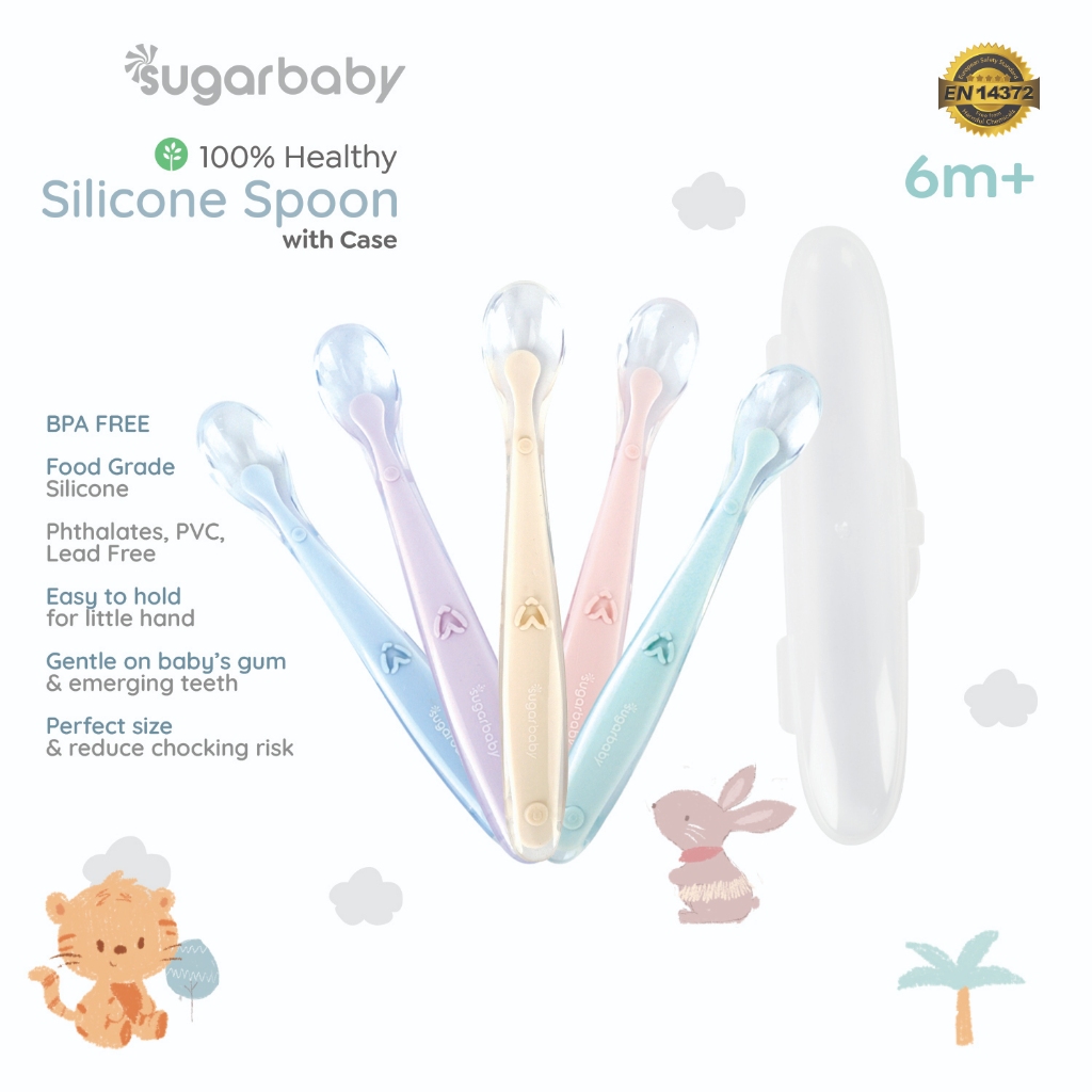 Sugarbaby Healthy Silicone Spoon 2 Set 1 Sendok Dengan Case BPA Free Food Grade