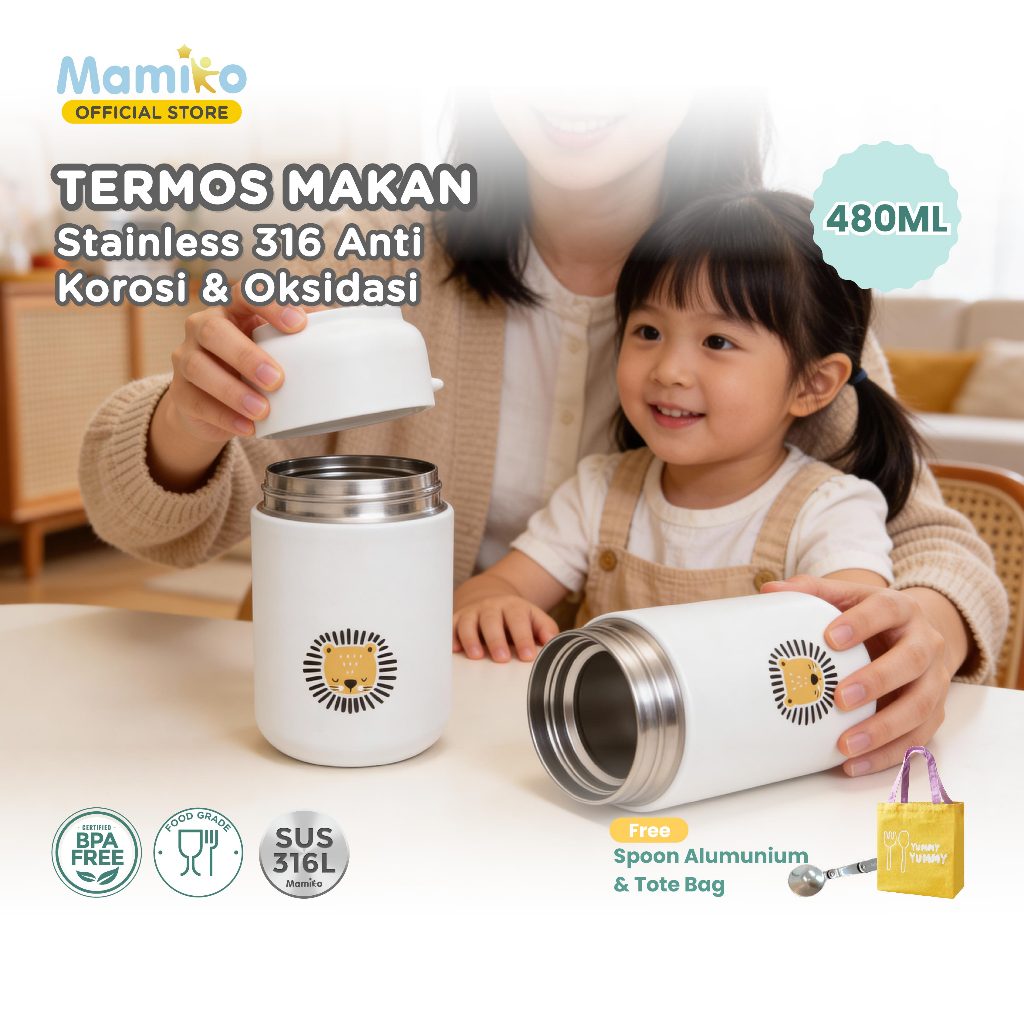 Termos Makanan Mamiko Thermal Food Jar 480ML SUS 316 Stainless Steel Tahan Panas Dingin