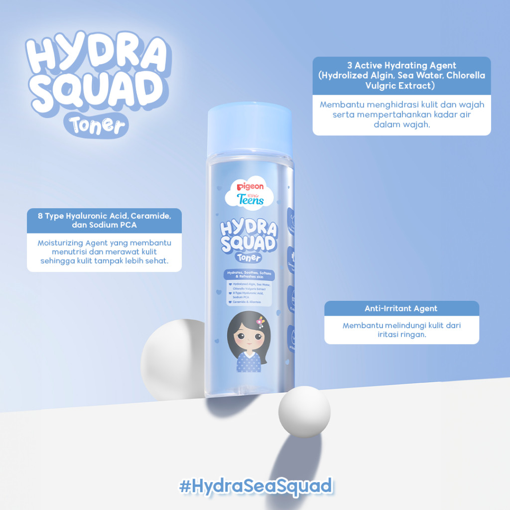 Pigeon Teens Hydra Squad Toner 100ml Skincare Remaja Ekstra Melembapkan Hyaluronic Acid & Ceramide Foto 3