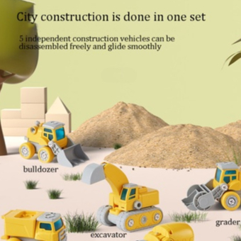 KUB Assembled Dinosaur Engineering Vehicle Mainan Rakitan Anak Kuning Bersuara Foto 3