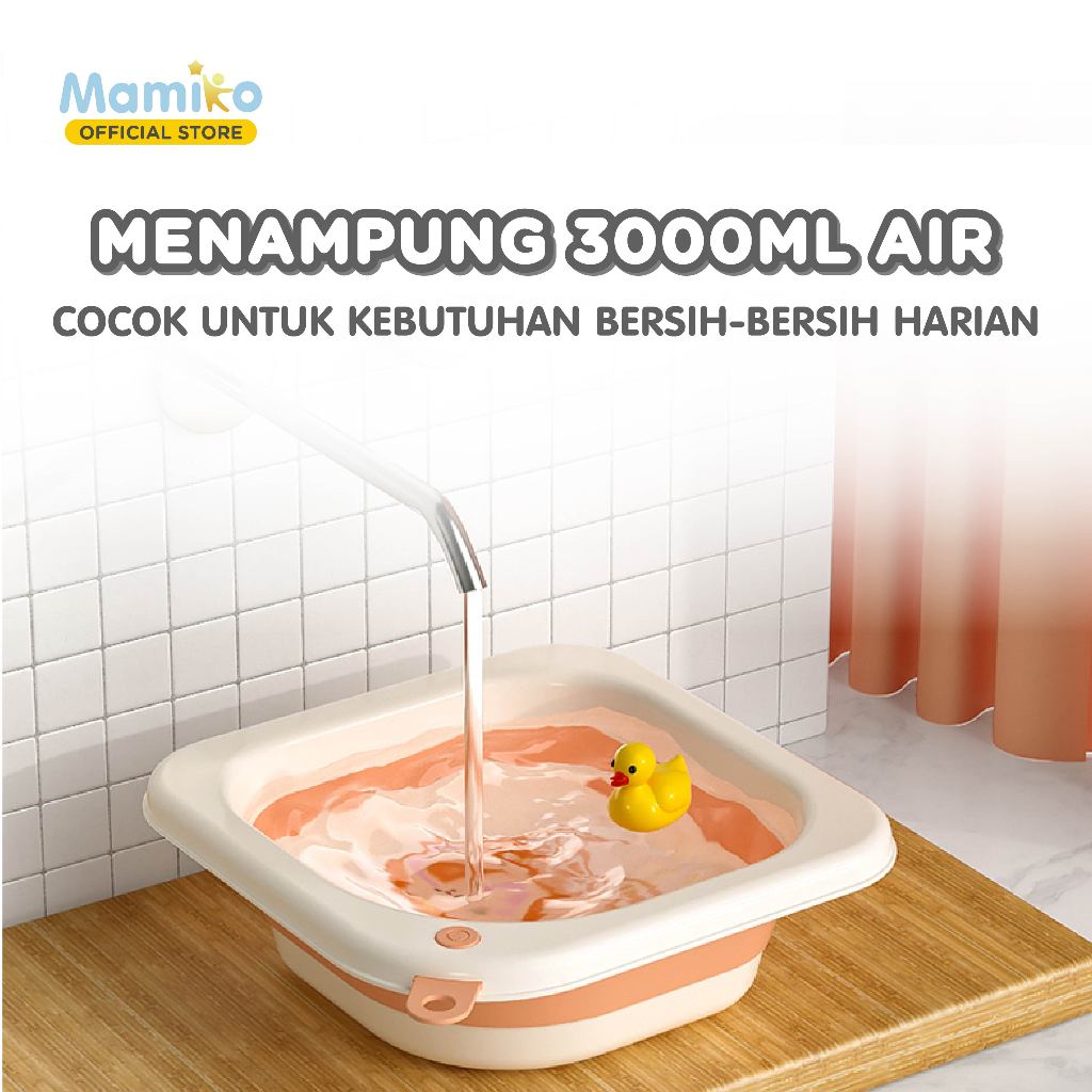 Mamiko Foldable Baby Wash Basin Lion Baskom Ember Lipat Multifungsi BPA Free Foto 4