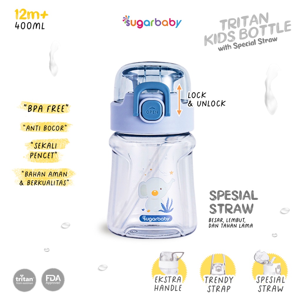 Sugar Baby Tritan Kid Bottle Special Straw Botol Minum Anak 400 ml Anti Bocor Foto 7