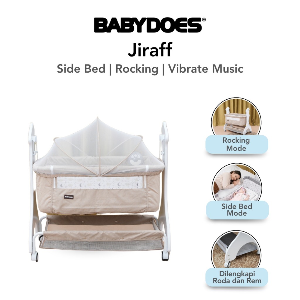 Baby Box Babydoes Jiraff Side Bed & Rocking Mode dengan Mosquito Net Music Box