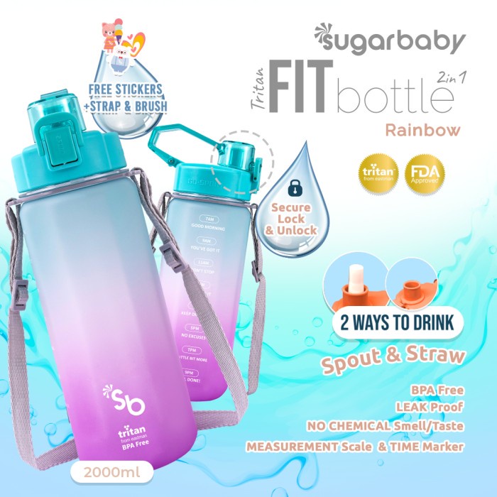 Botol Minum Sugarbaby Tritan Fit Bottle 2in1 Rainbow Anti Bocor dengan Sedotan dan Time Foto 4