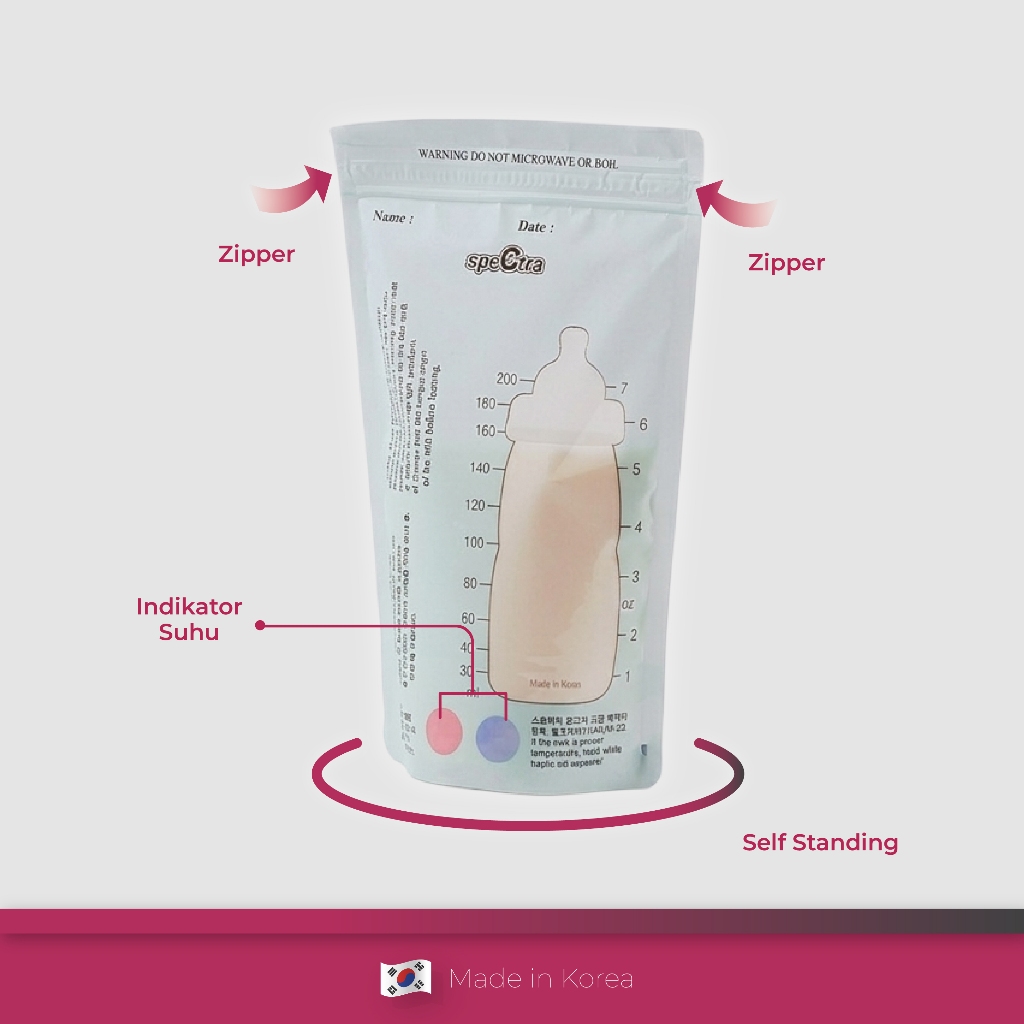 Kantong ASI Spectra Milk Bag Storage 200ml 30pcs dengan Zipper dan Indikator Panas Foto 2