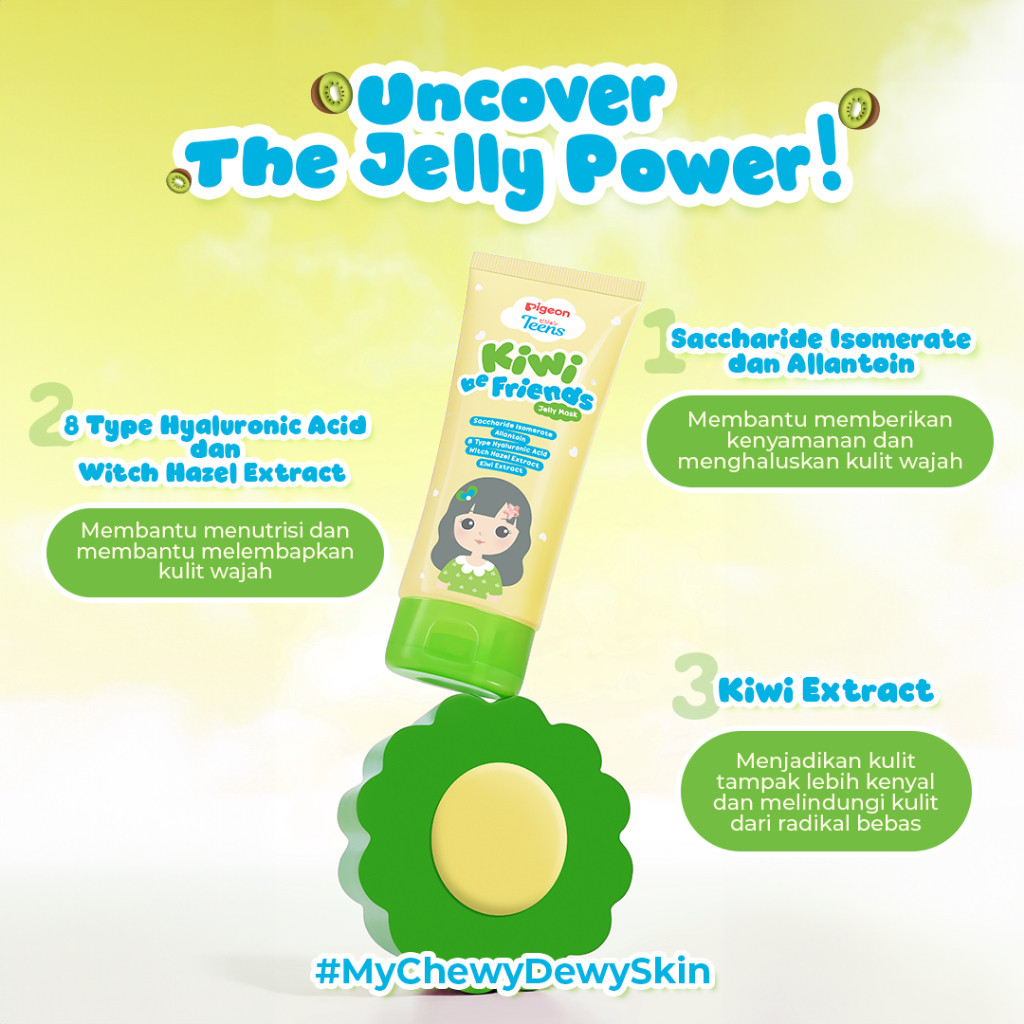 Pigeon Teens Kiwi Be Friends Jelly Mask 60ml Masker Wajah Jelly Remaja Menenangkan Kulit Foto 3