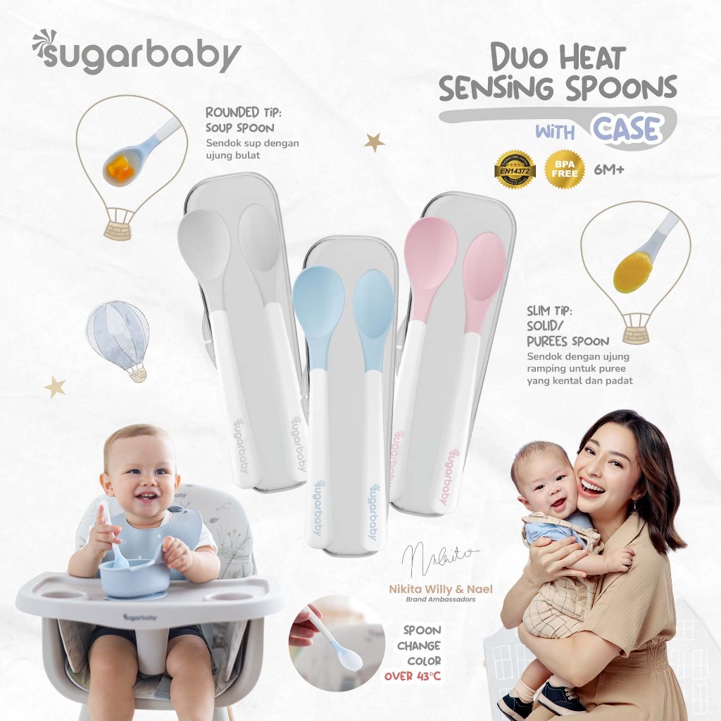 Sendok Makan Bayi Sugarbaby Duo Heat Sensing Spoon BPA Free dengan Case 3 Warna