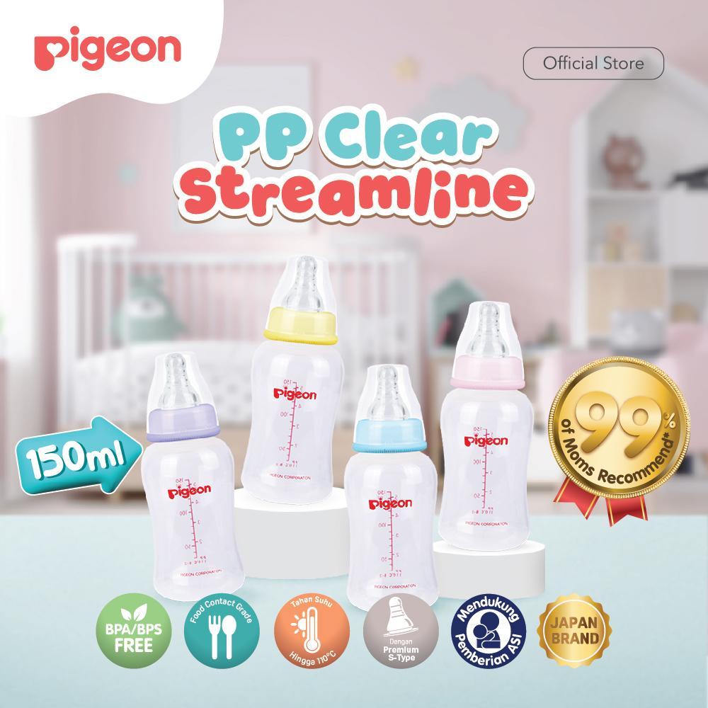 Botol Susu Pigeon Slim Neck PP Clear Streamline 150ml Dot Peristaltic S Anti Kolik