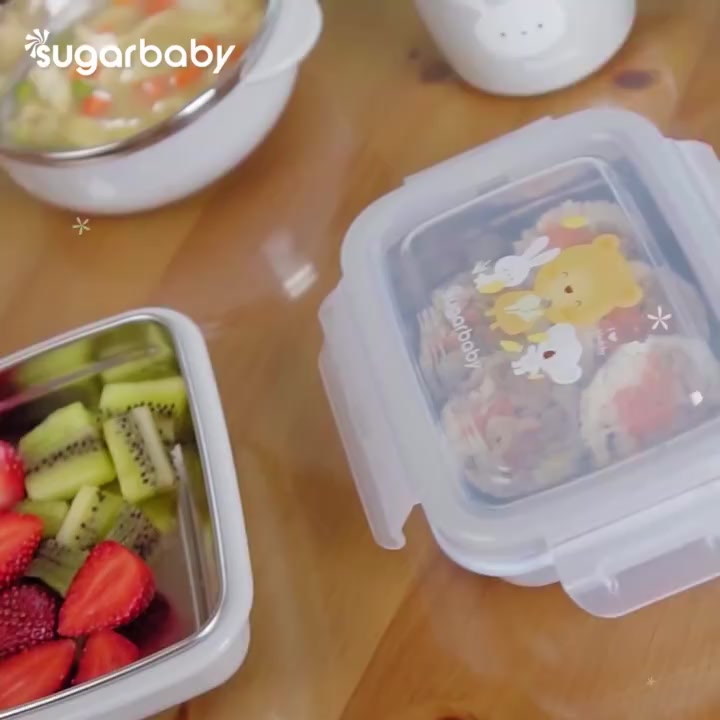 Kotak Makan Anak SUGAR BABY Stainless Steel SUS 304 Double Layer 320 ml Nature
