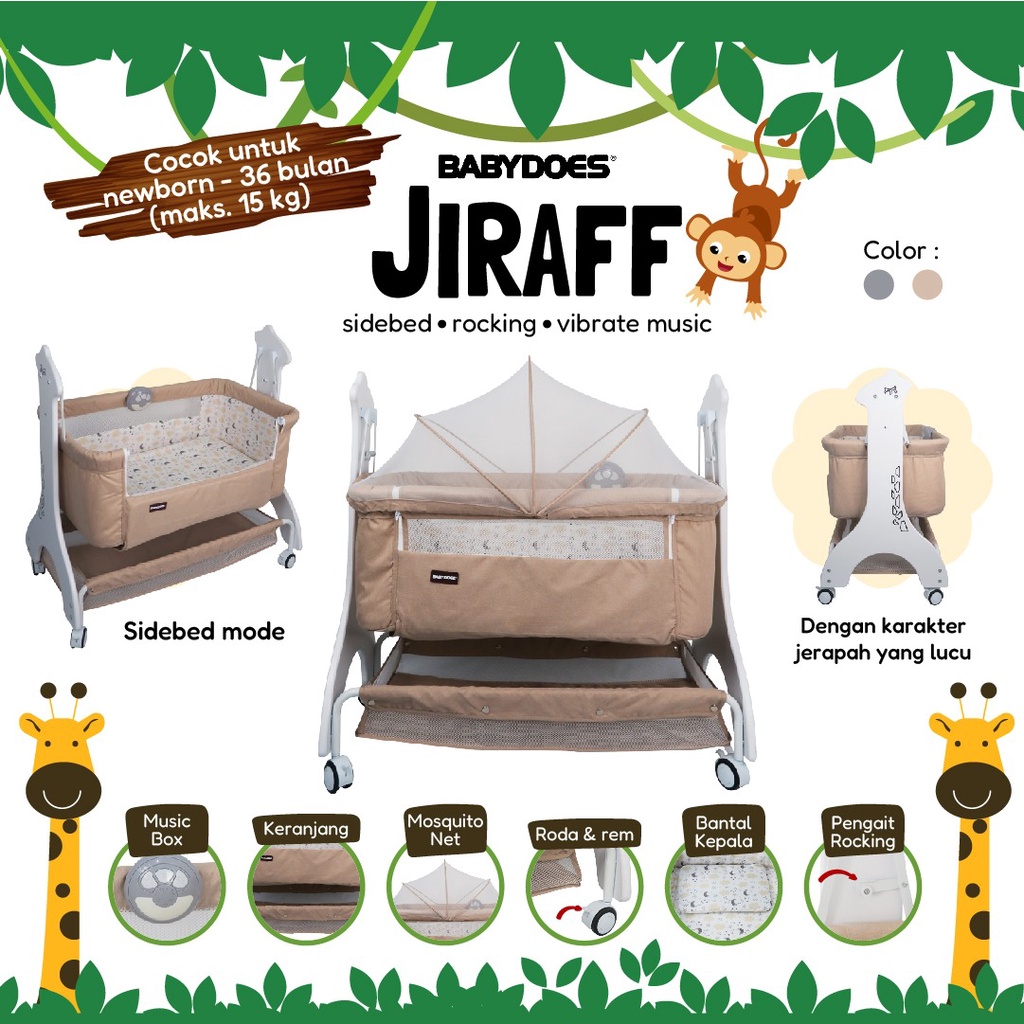 Baby Box Babydoes Jiraff Side Bed & Rocking Mode dengan Mosquito Net Music Box Foto 6
