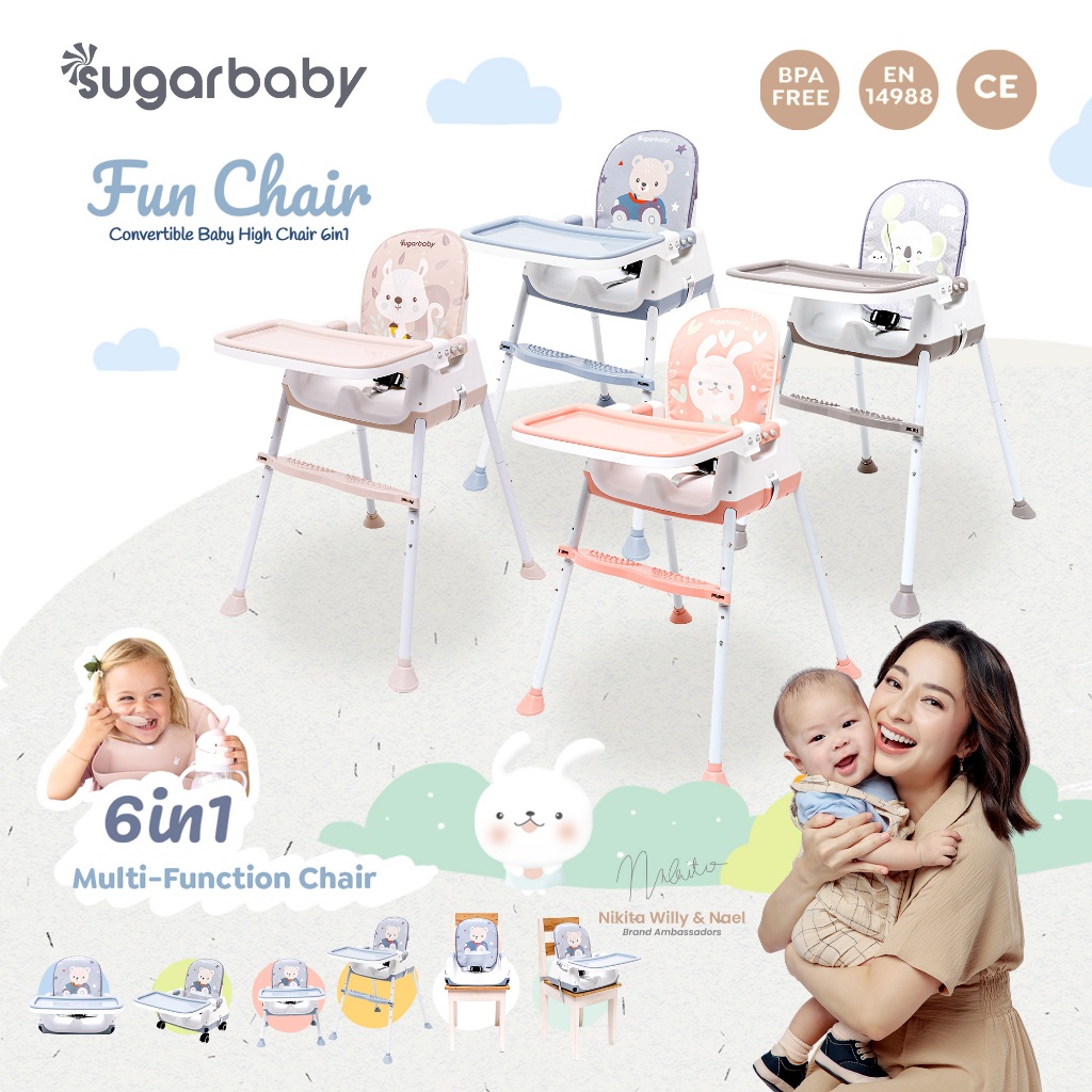 Sugarbaby Fun Chair Kursi Makan Bayi 6 in 1 Convertible High Chair Motif Animals Foto 2