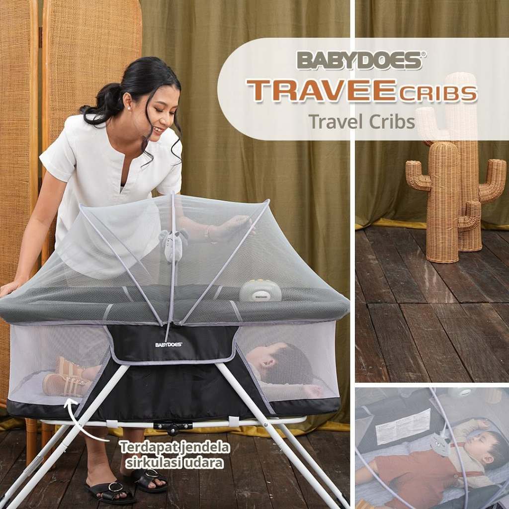 Babydoes Travee Cribs Baby Box Portable Travel Bed dengan Music Box & Kanopi Foto 5
