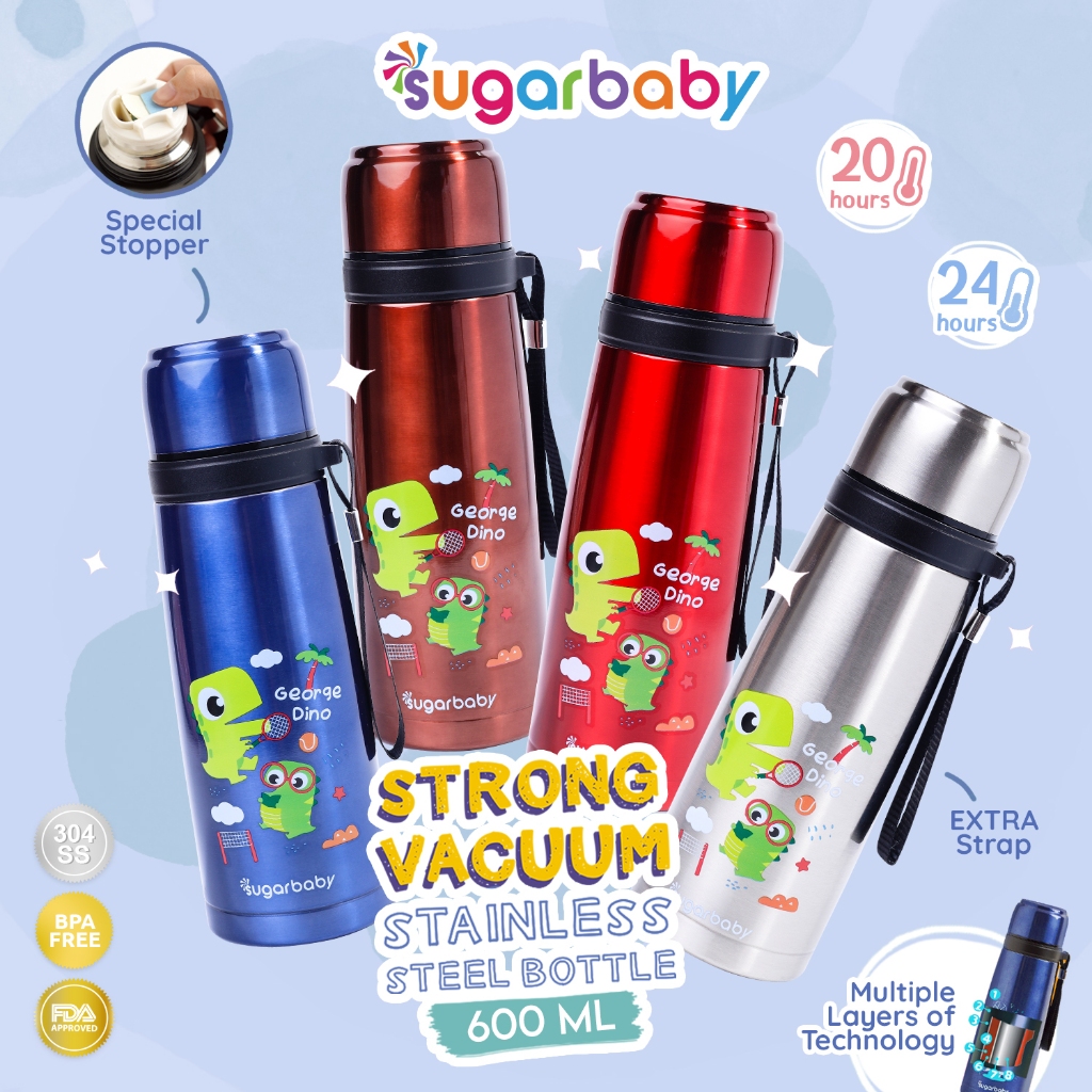 Sugar Baby STRONG Vacuum Stainless Steel Bottle 600ml Dino Insulated Thermos