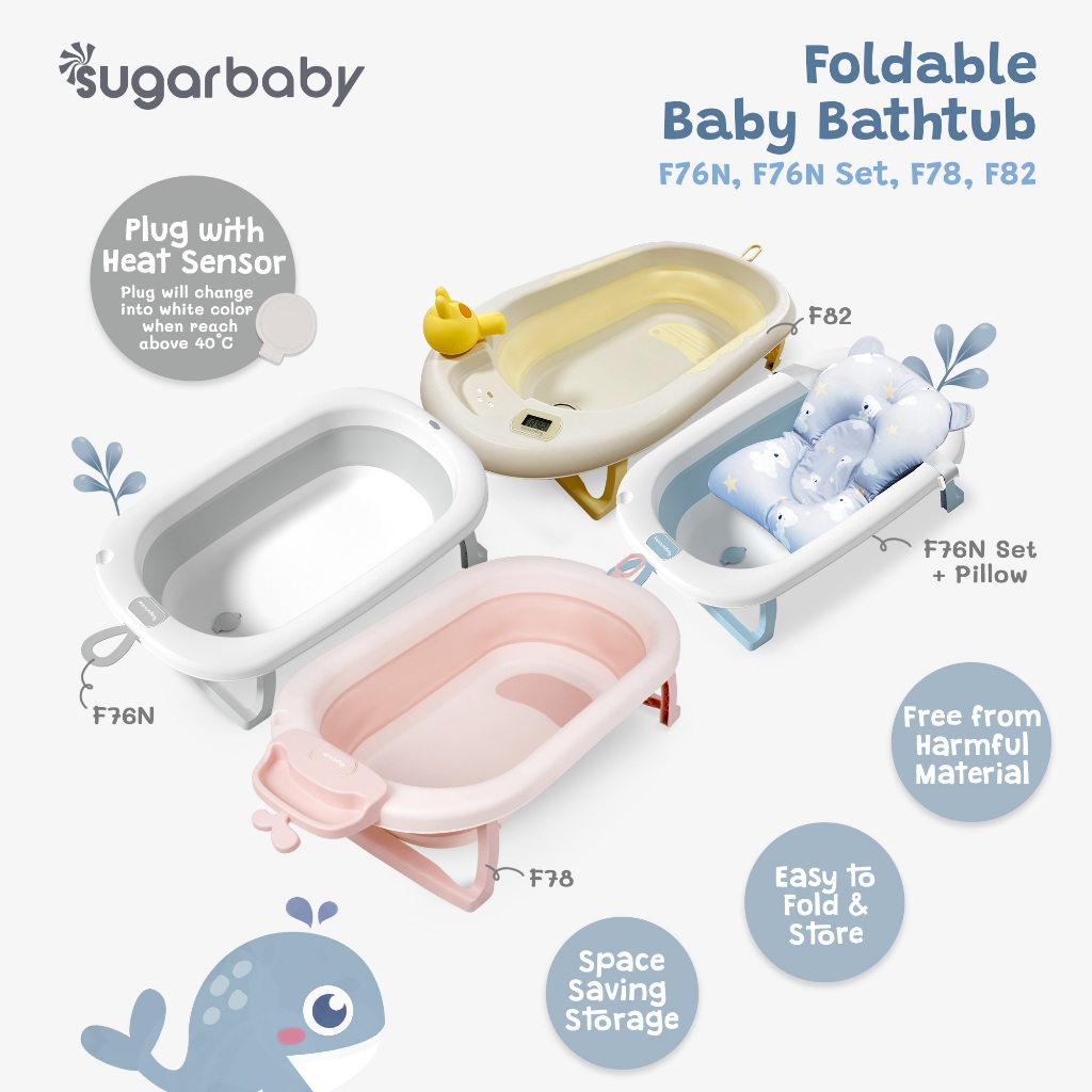 Sugarbaby Bak Mandi Bayi Lipat F76N Sensor Panas BPA Free Standar EN 14528
