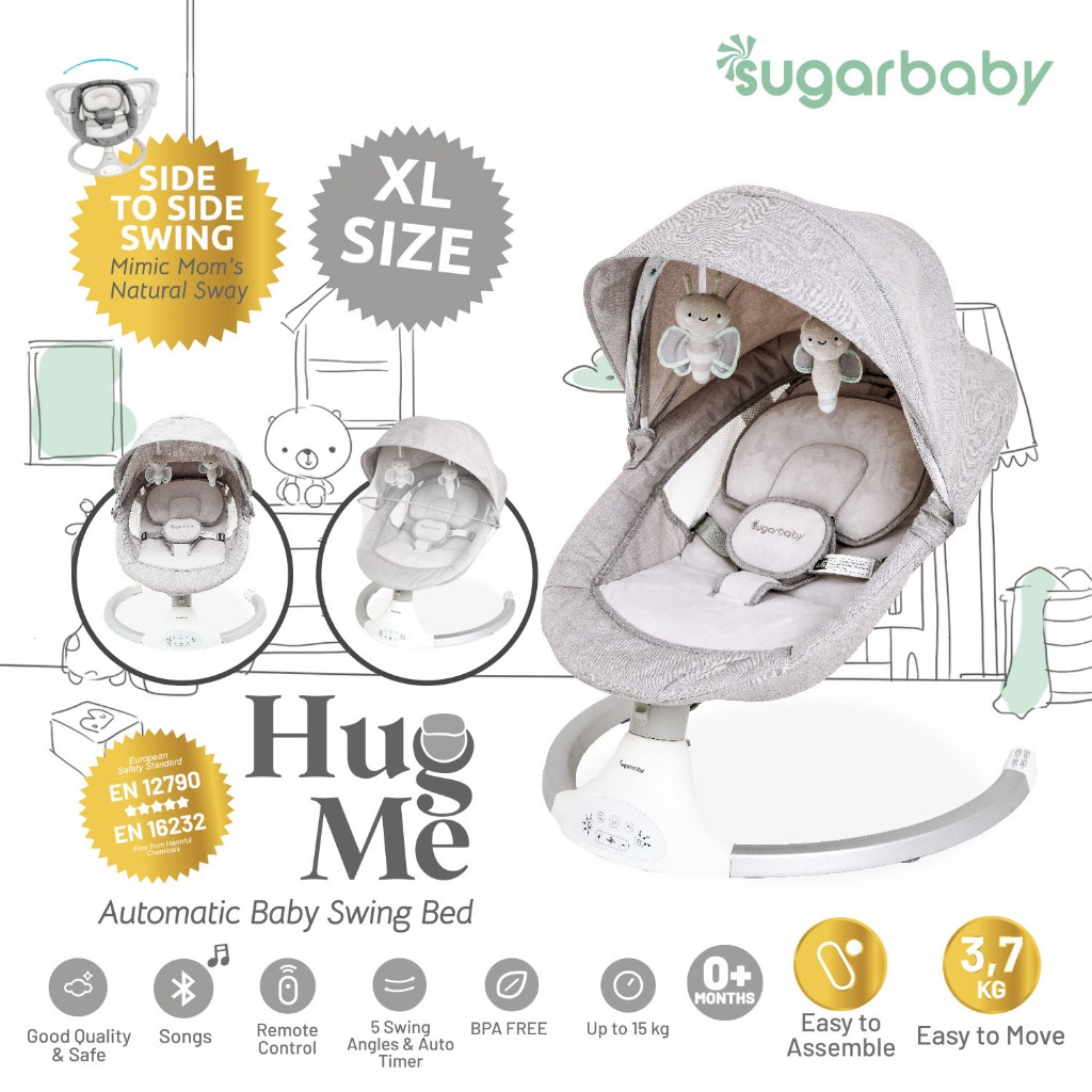 Ayunan Bayi Otomatis Sugarbaby HUG ME Swing Bed XL dengan Bluetooth & Remote Control Foto 5