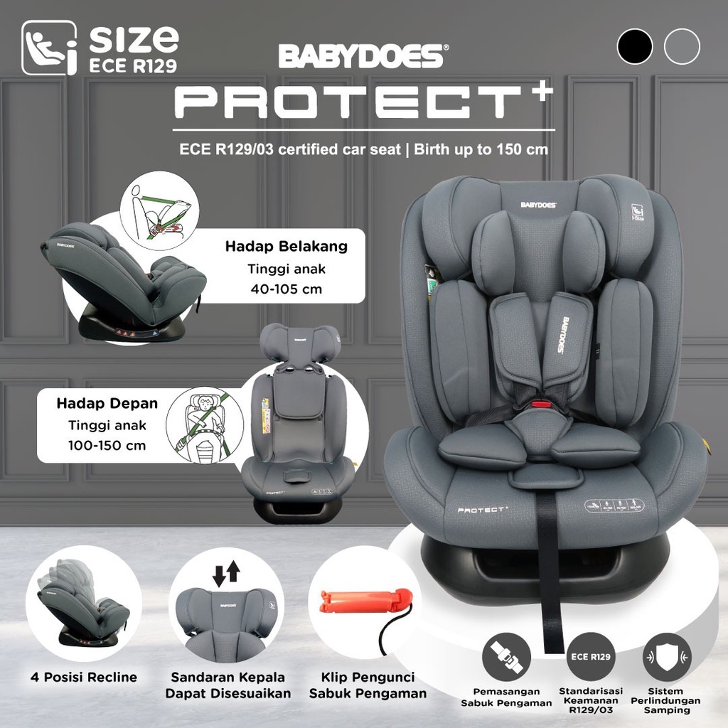 Babydoes Protect+ Car Seat ECE R129/03 Certified untuk Bayi Baru Lahir 4 Posisi Recline Foto 6