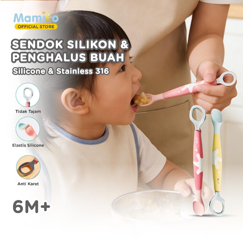 Sendok MPASI Bayi KUB 3 in 1 Multifunctional Puree Spoon Stainless Steel & Silicone
