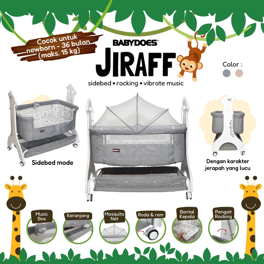Baby Box Babydoes Jiraff Side Bed & Rocking Mode dengan Mosquito Net Music Box Foto 5