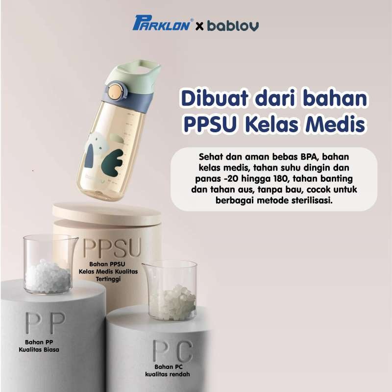 Botol Minum Anak Mamiko Bablov PPSU 480ml dengan Sedotan 2 Mode Tahan Bocor Foto 3