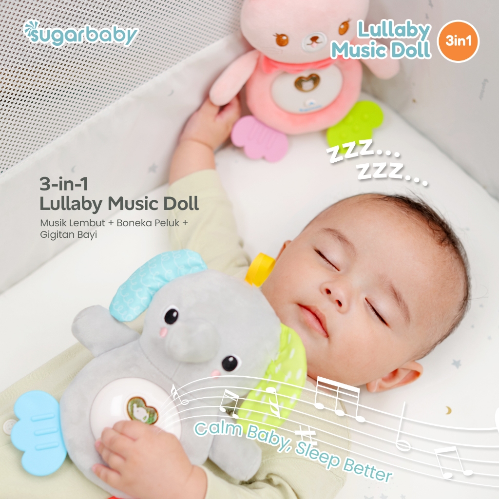 Boneka Musik Bayi Sugarbaby Lullaby Music Doll 3in1 Mainan Sensorik Teether Foto 2