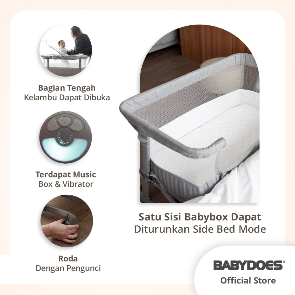 Baby Box Babydoes Bravada Side Bed Bassinet Playard 3in1 Music Box & Kelambu Foto 5